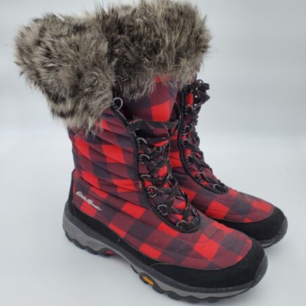 Eddie Bauer Vibram Buffalo Plaid Waterproof Winter Hiking Snow Boots size 8.5M